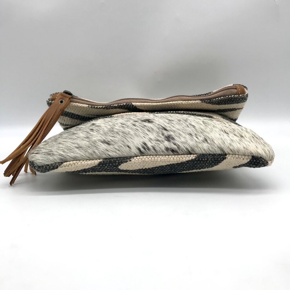 Bhrayna Zebra Design Fold Over Cotton & Leather Clutch - Picture 5 of 10